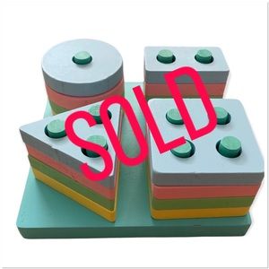 Montessori Pastel Color Wooden Shape Sorter & Stacking Toy - NEW